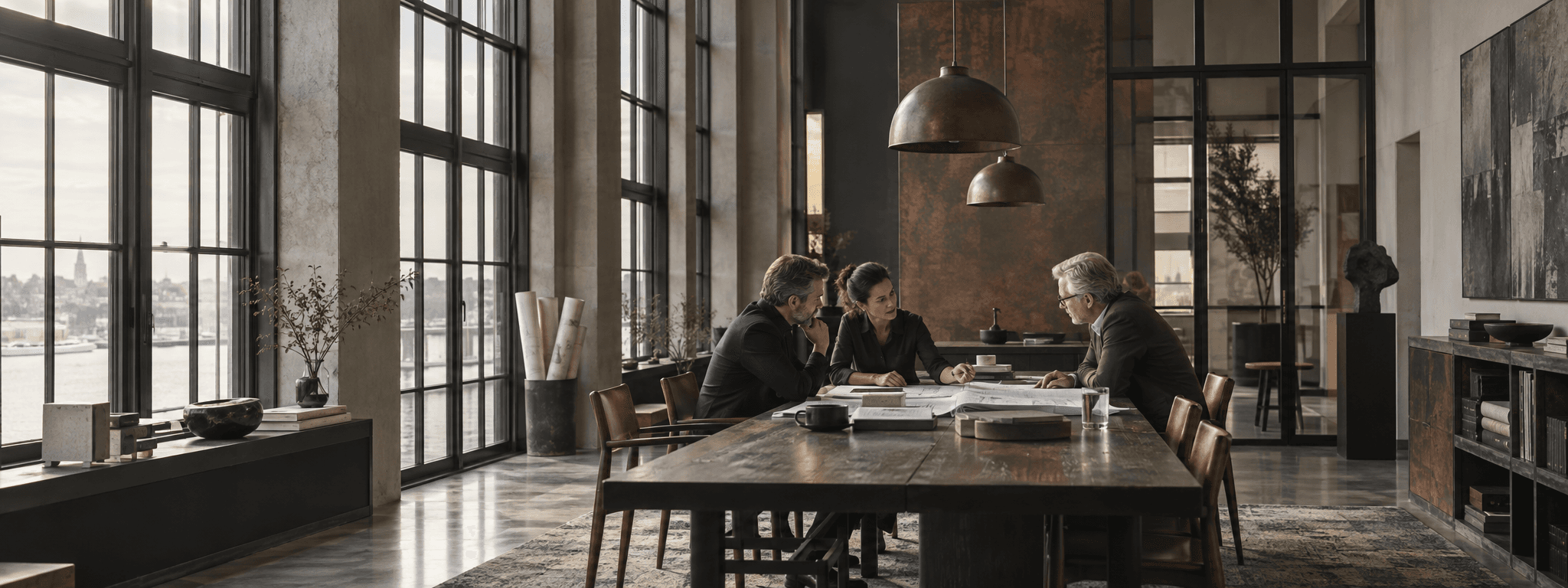 Three executives working together in an architectural office