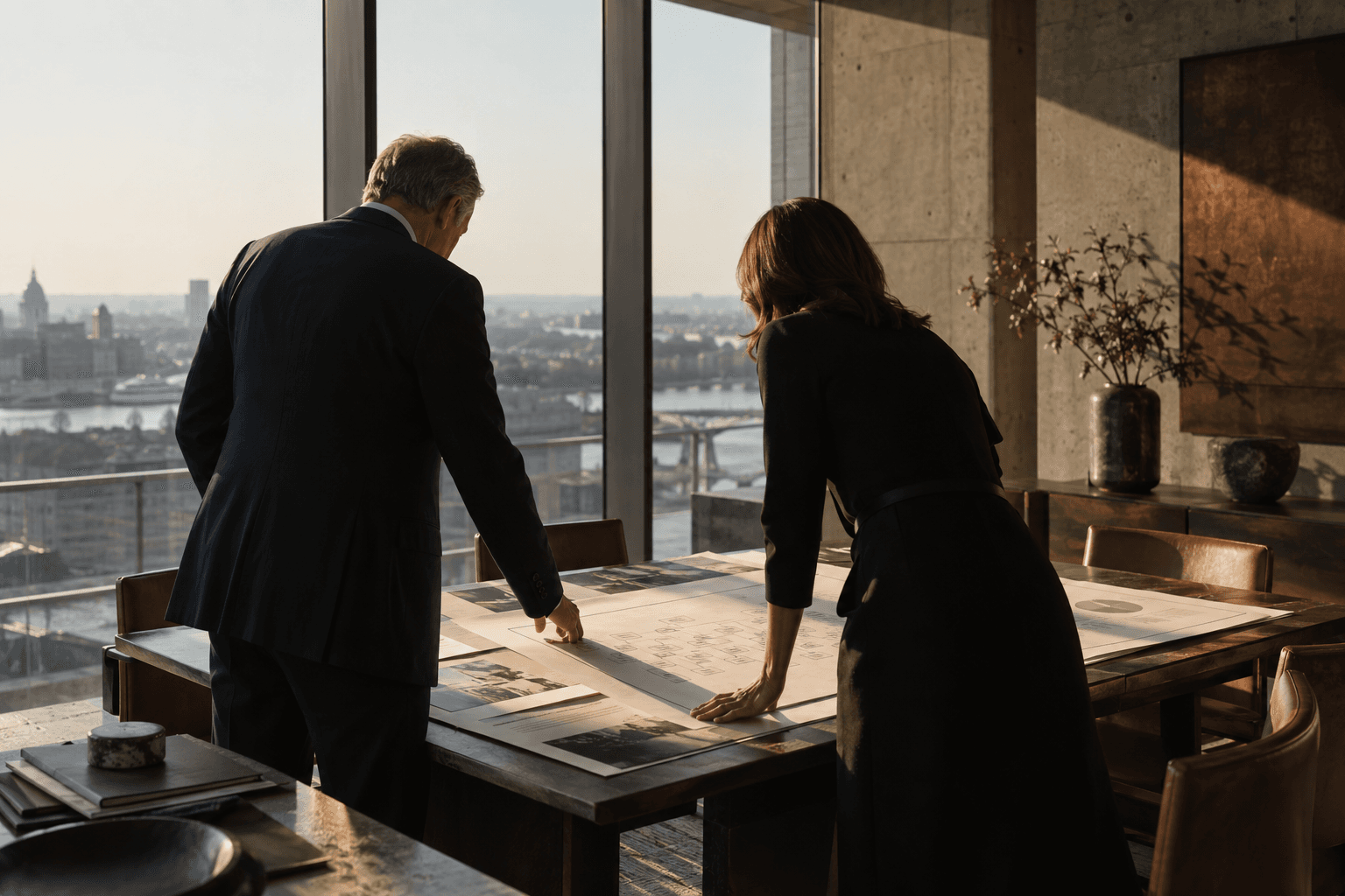 Two leaders reviewing organization design documents